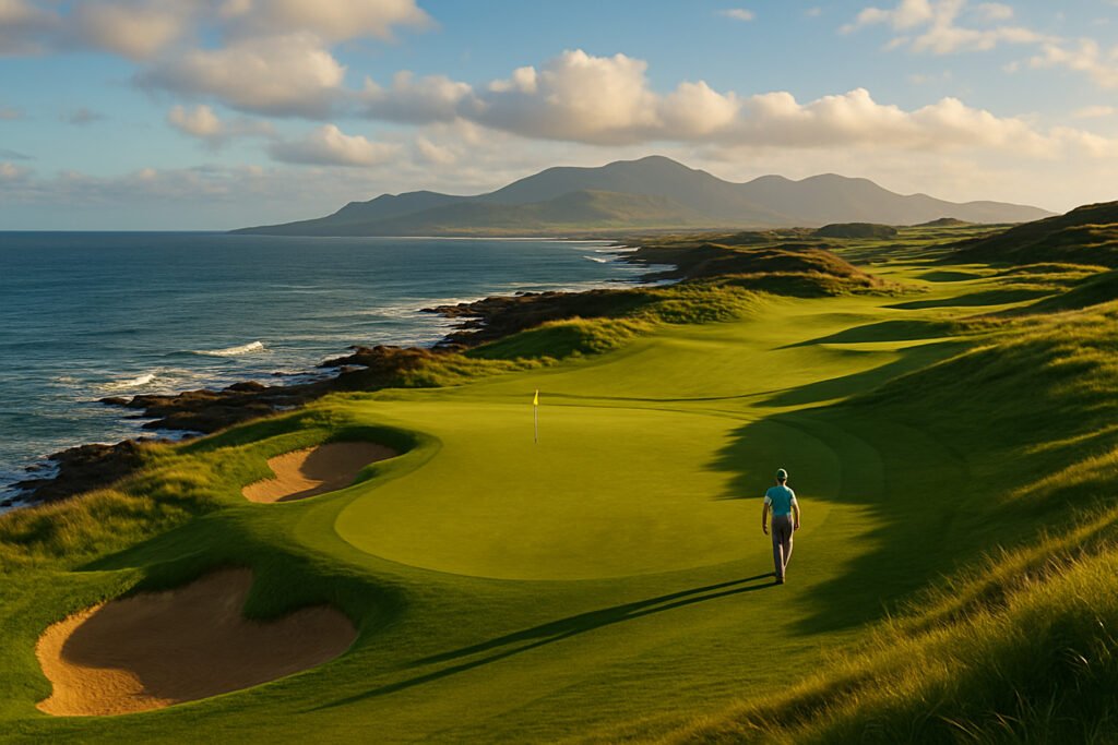 Iconic golf course set in a dramatic natural landscape representing global golf destinations